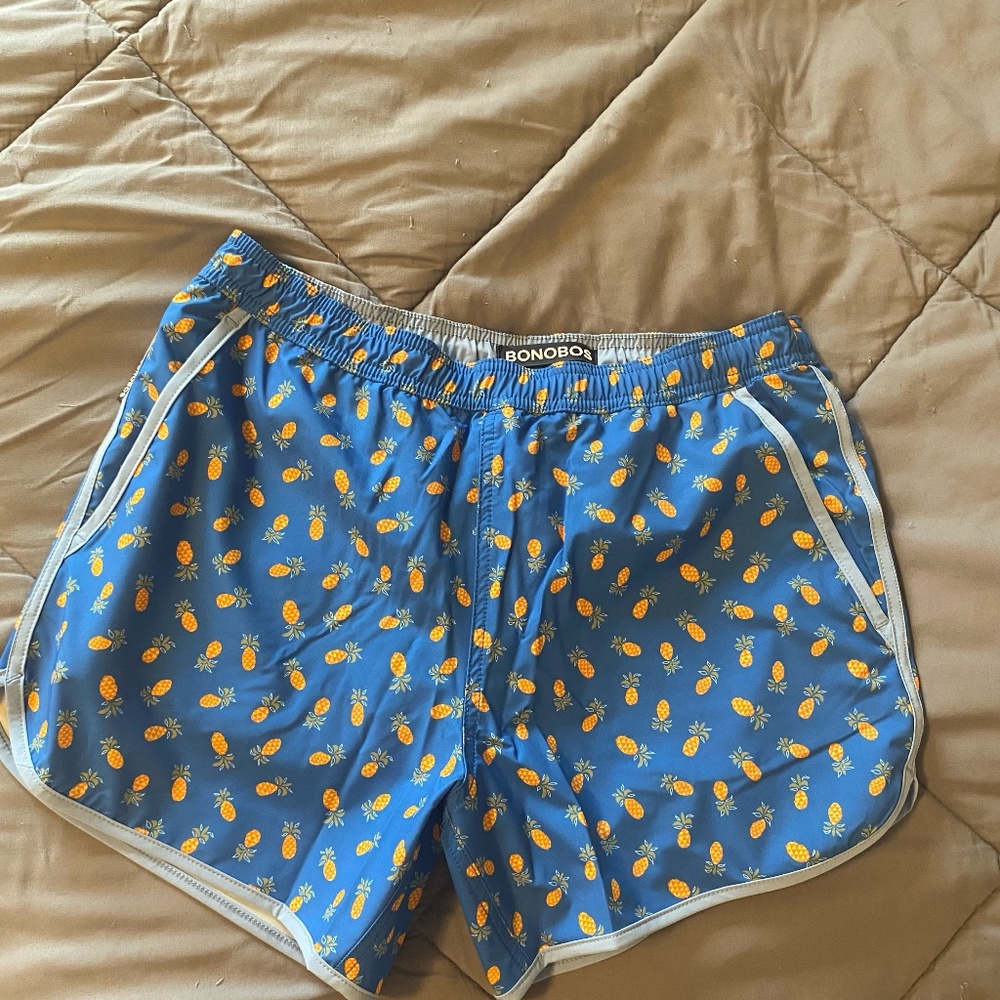 Bonobos swim trunks, light blue with pineapples